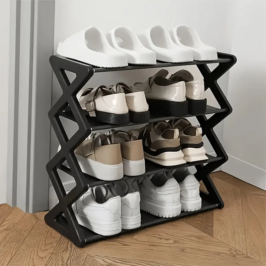 Solid Color Simple Home Assembly Shoe Rack,Suitable for Porch,Living Room 4Layer X-Type Multi Layered and Space Saving Shoe Rack