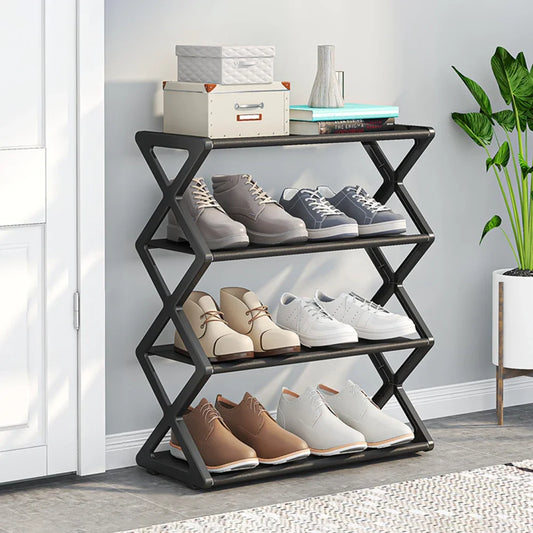 Solid Color Simple Home Assembly Shoe Rack,Suitable for Porch,Living Room 4Layer X-Type Multi Layered and Space Saving Shoe Rack